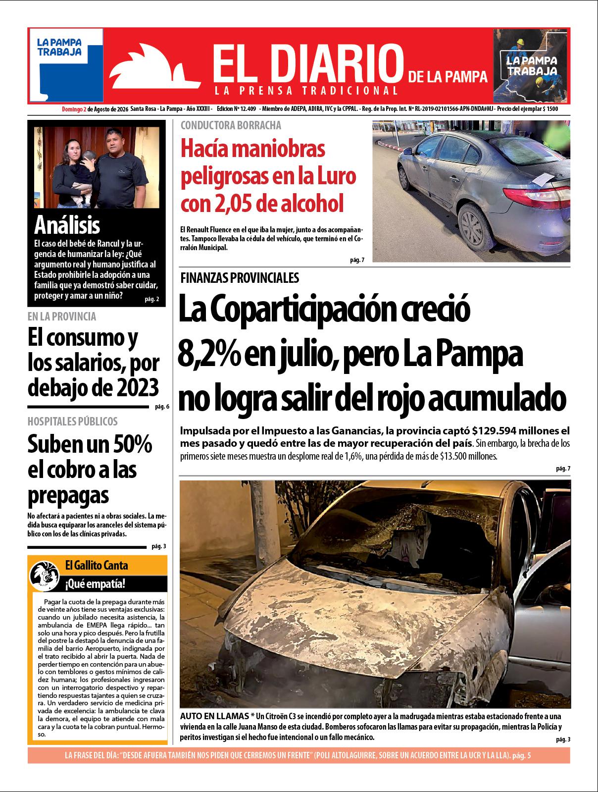 Tapa de El Diario en papel  domingo 02 de agosto de 2026
